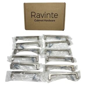 Lot of 12 Ravinte 5 Inch Center Brushed Nickel Square Cabinet Drawer Door Handle